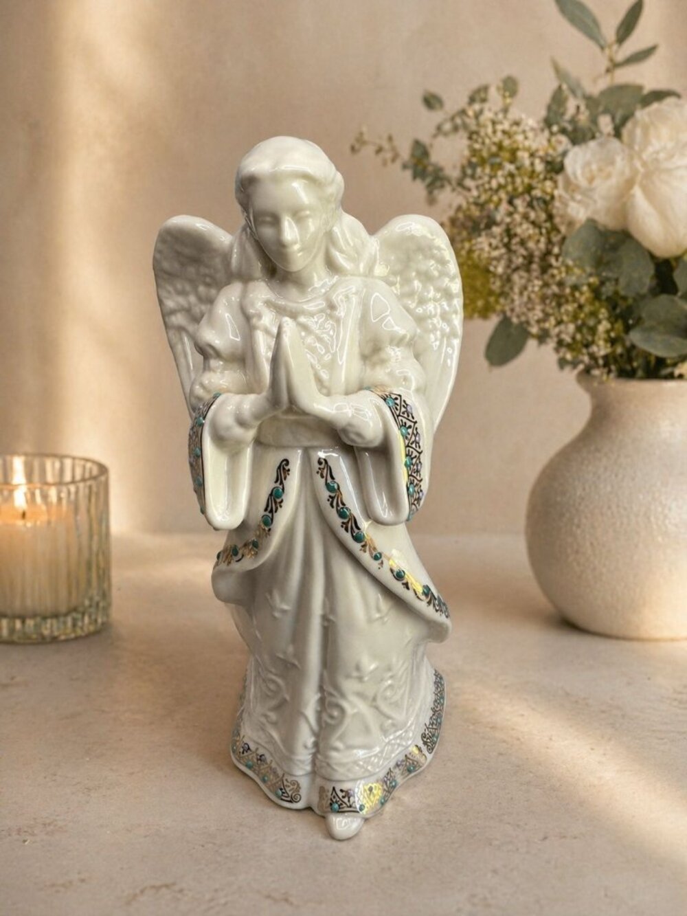 Lenox China Jewels Angel Of Love Figurine Gold Trim Jeweled 9 1/2" 1996